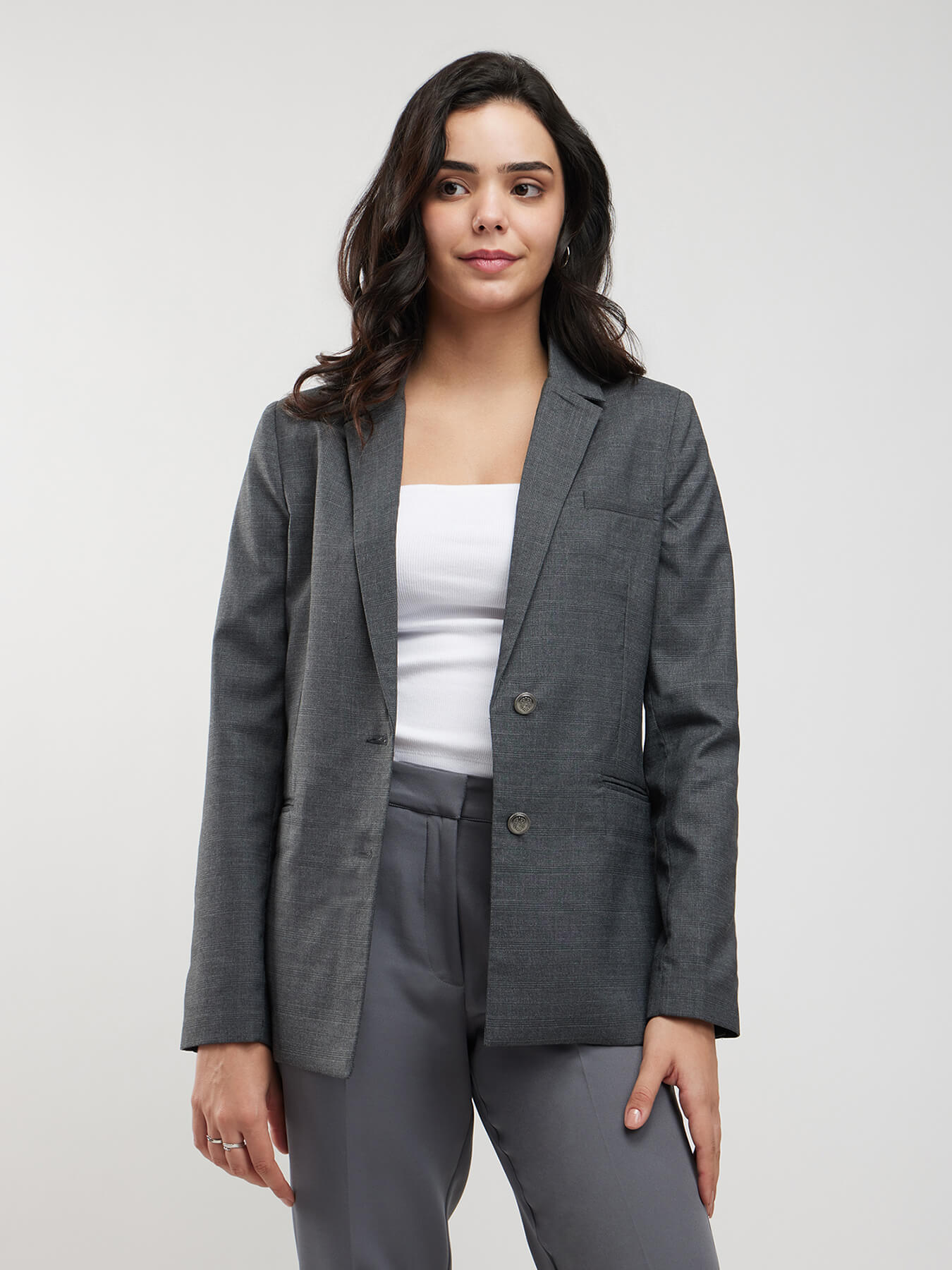 Single Breasted Blazer - Grey