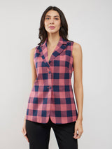 Cotton Checkered Blazer - Pink And Navy