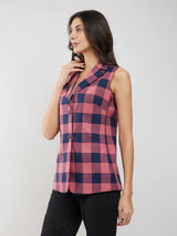 Cotton Checkered Blazer - Pink And Navy