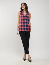 Cotton Checkered Blazer - Pink And Navy