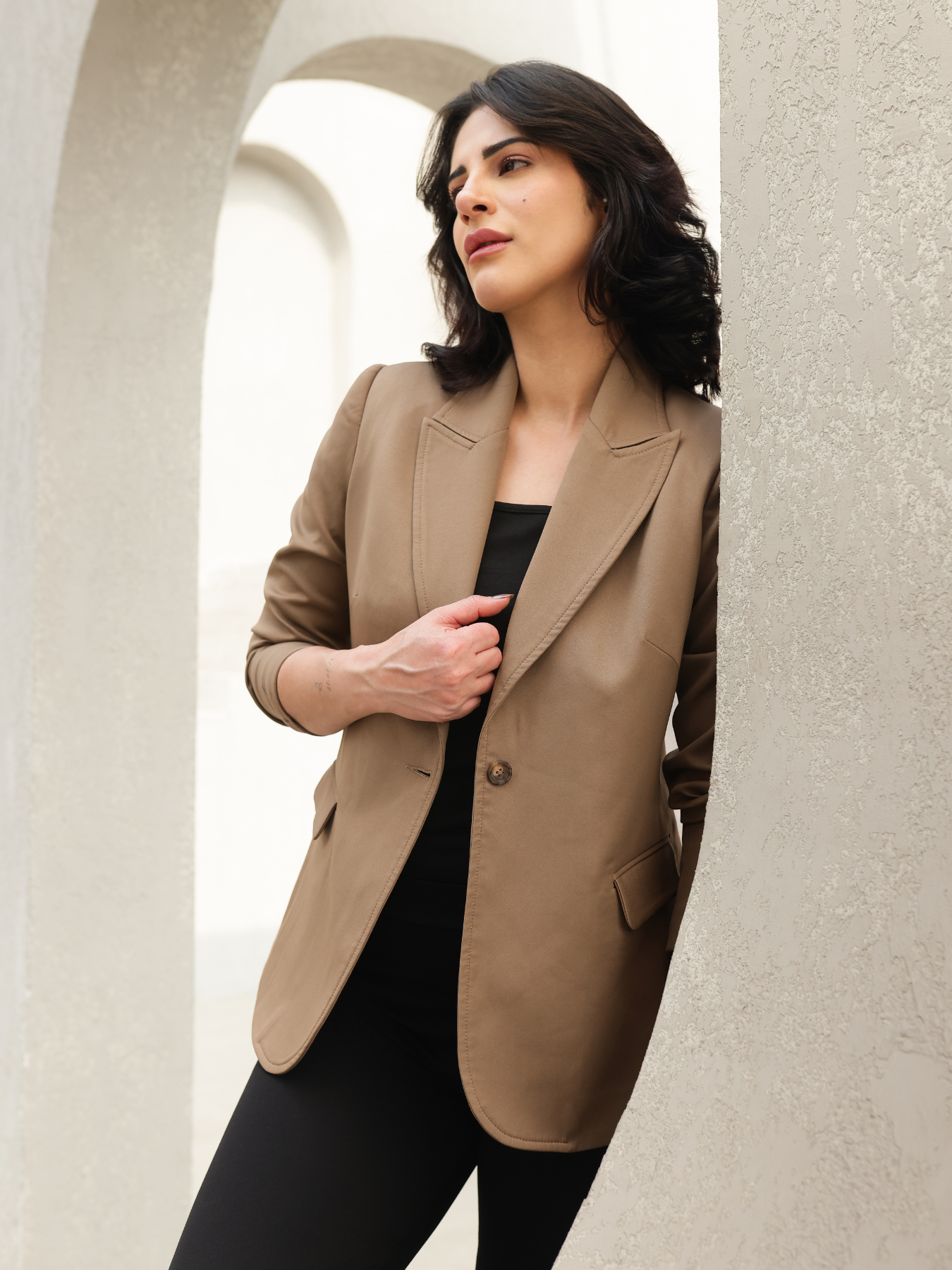 Single Breasted Blazer - Beige