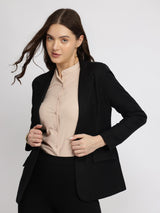 Linen Single Breasted Blazer - Black