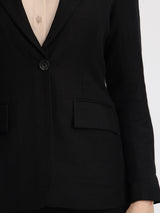 Linen Single Breasted Blazer - Black