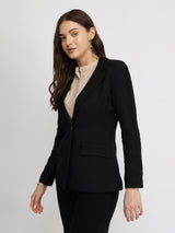 Linen Single Breasted Blazer - Black