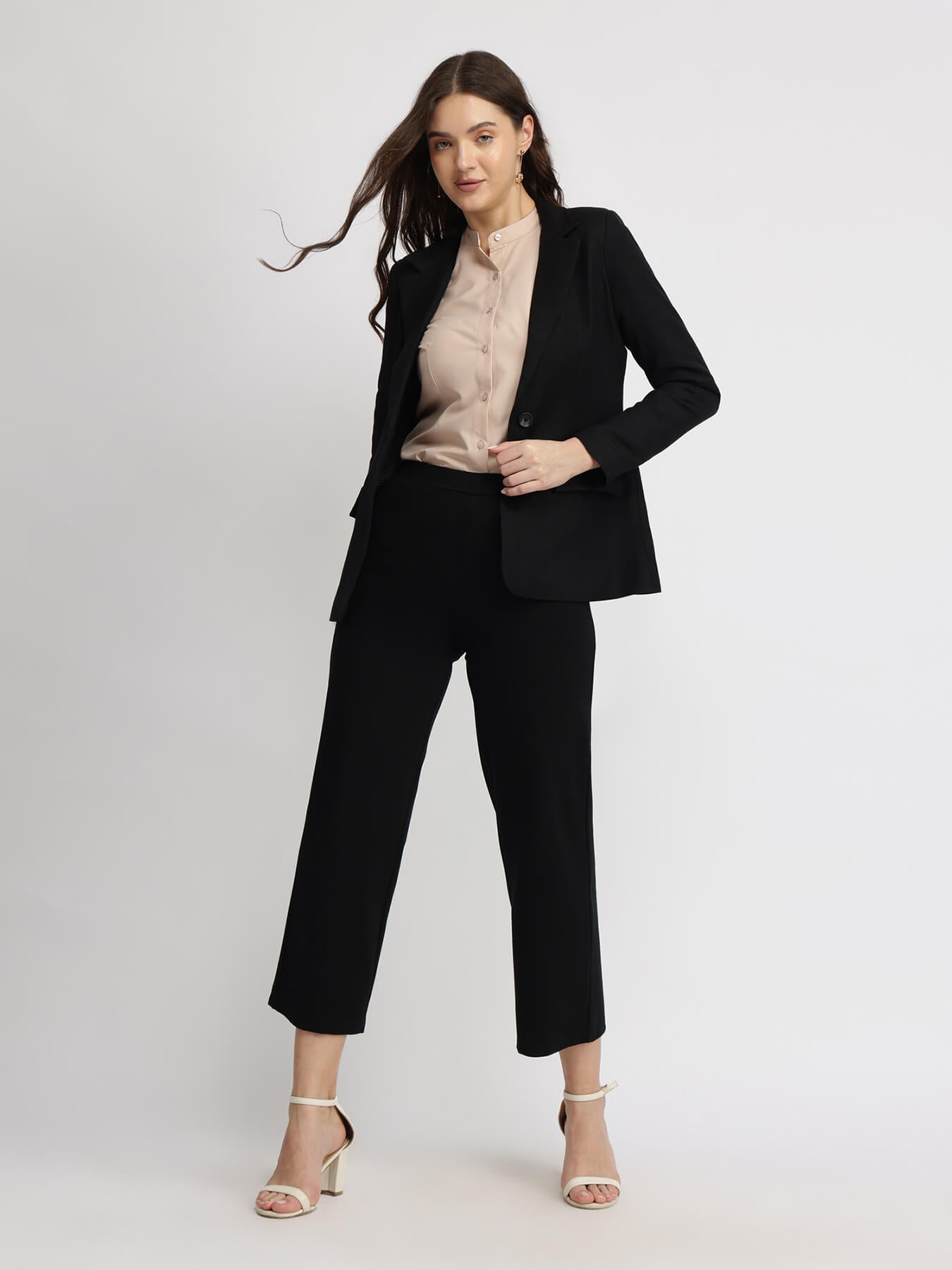 Linen Single Breasted Blazer - Black