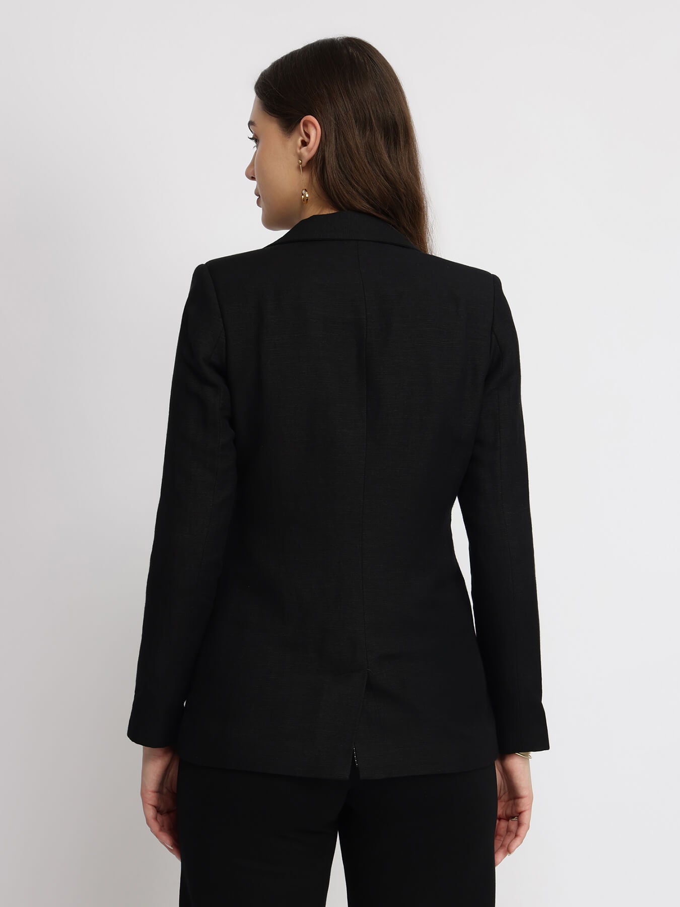 Linen Single Breasted Blazer - Black