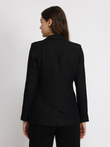 Linen Single Breasted Blazer - Black