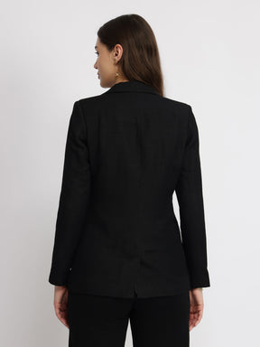 Linen Single Breasted Blazer - Black
