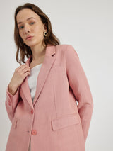 Linen Single Breasted Blazer - Pink