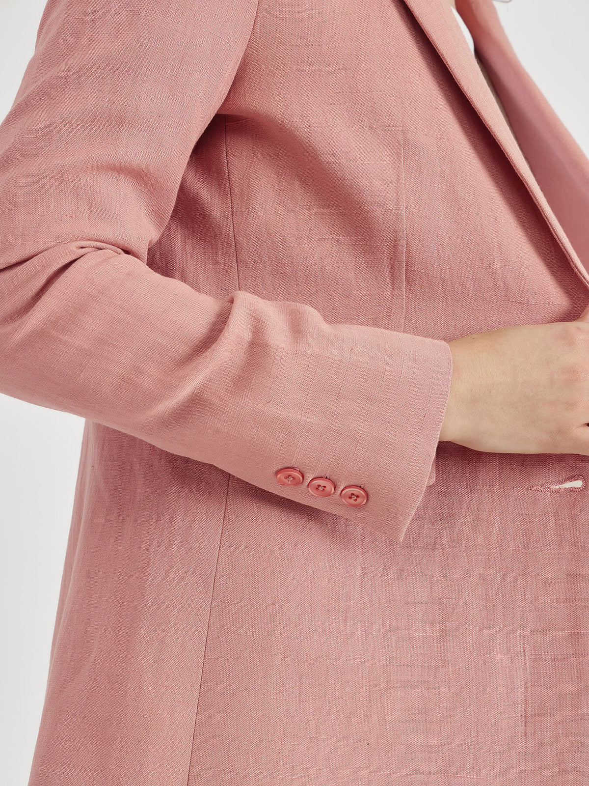 Linen Single Breasted Blazer - Pink