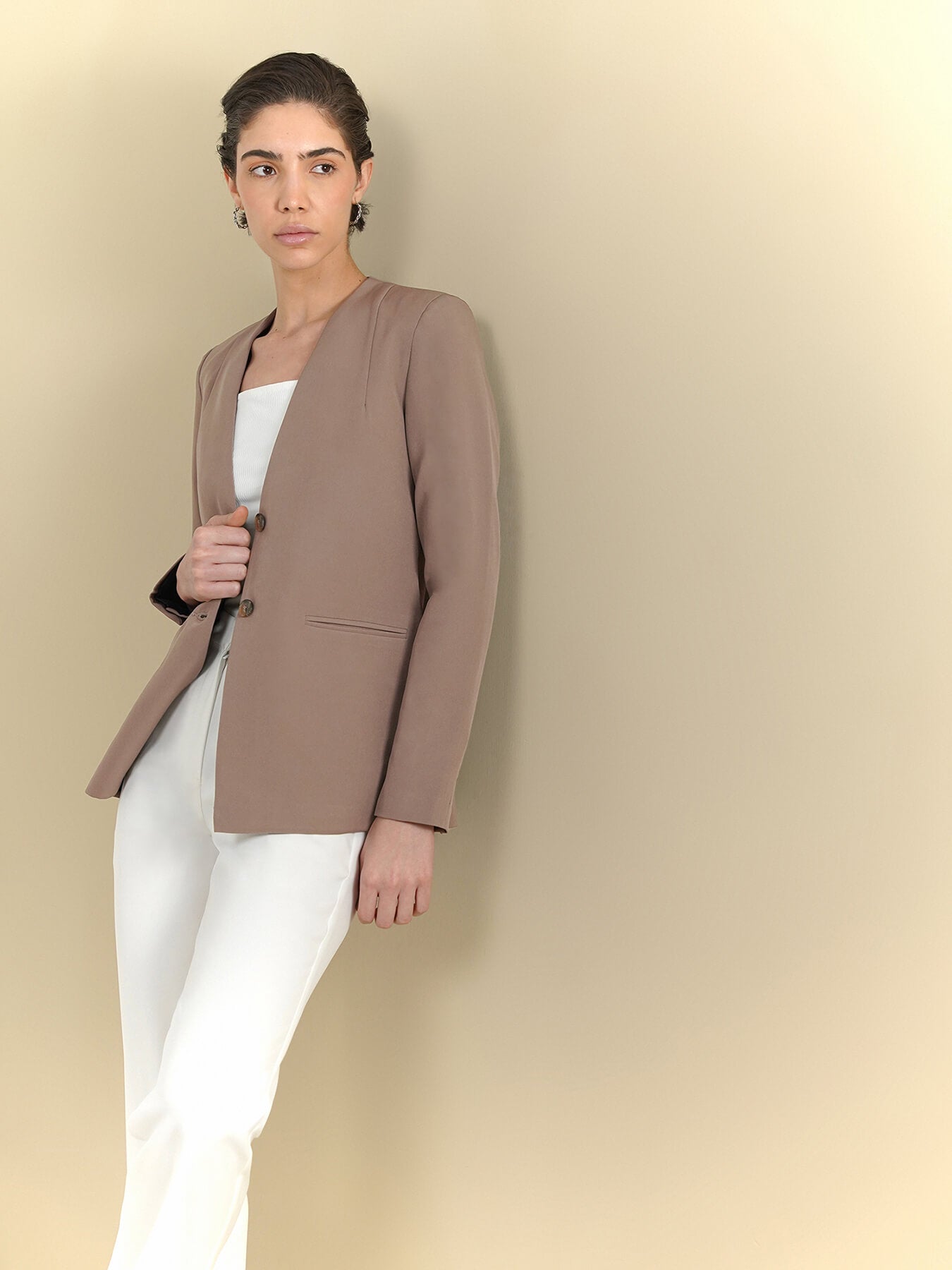 Collarless Jacket - Brown