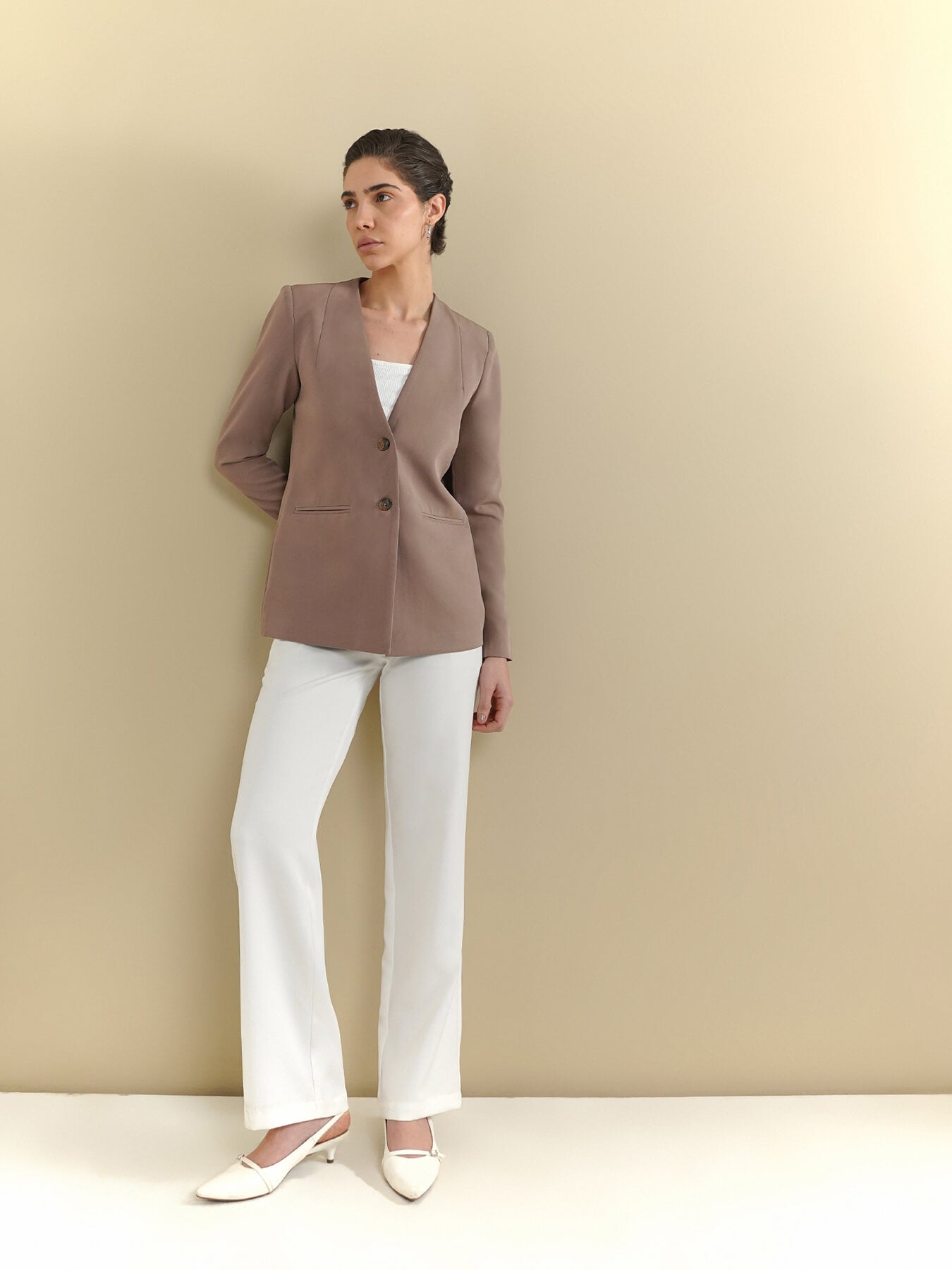 Collarless Jacket - Brown