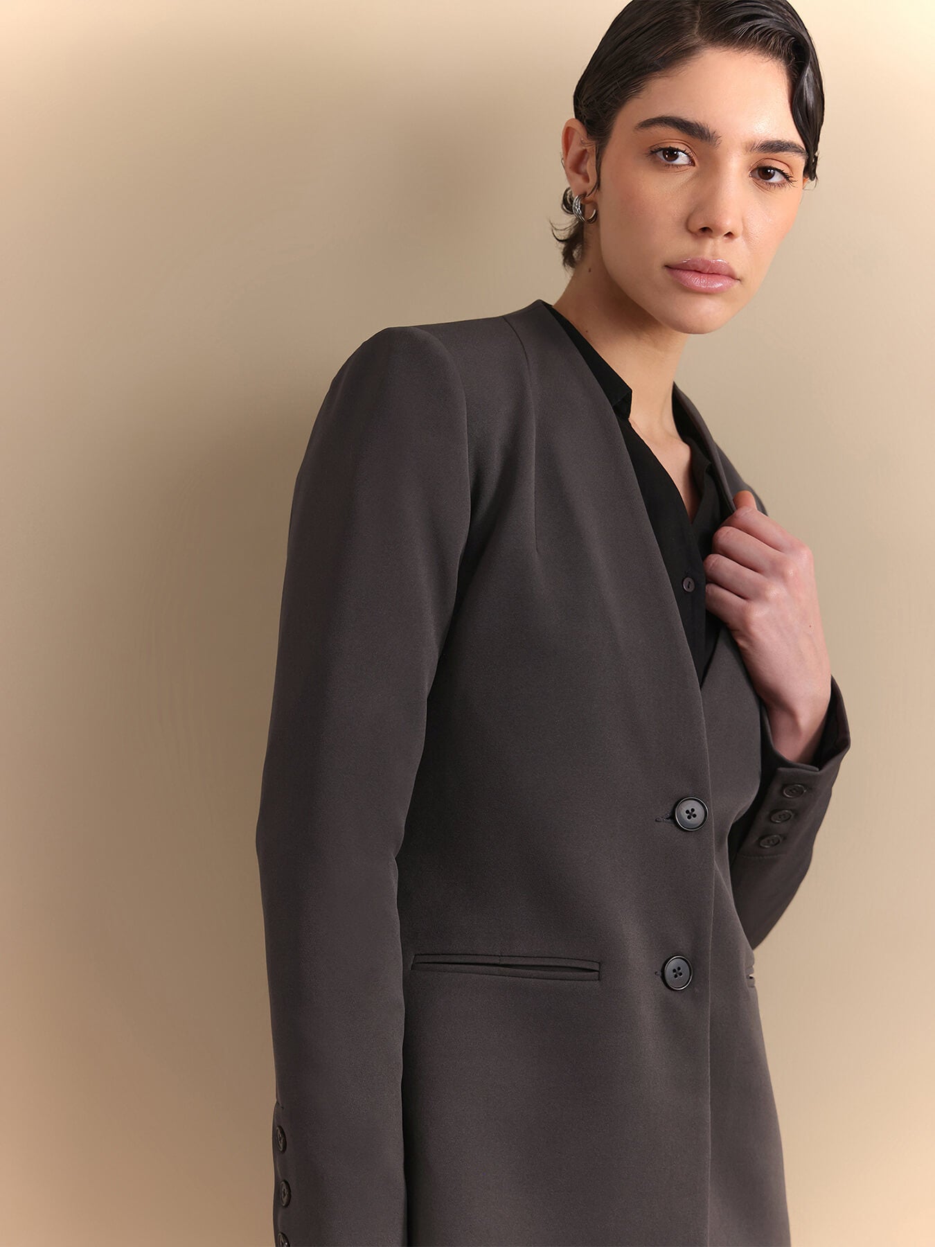 Single Breasted Blazer - Dark Grey