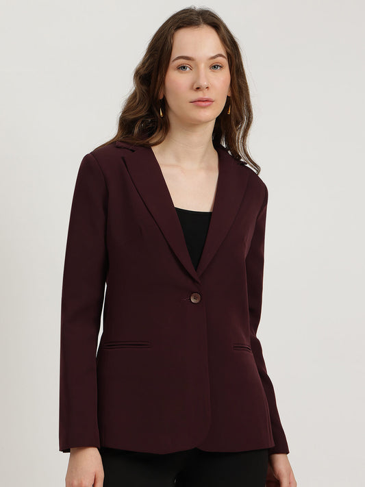 Single Breasted Blazer -  Wine