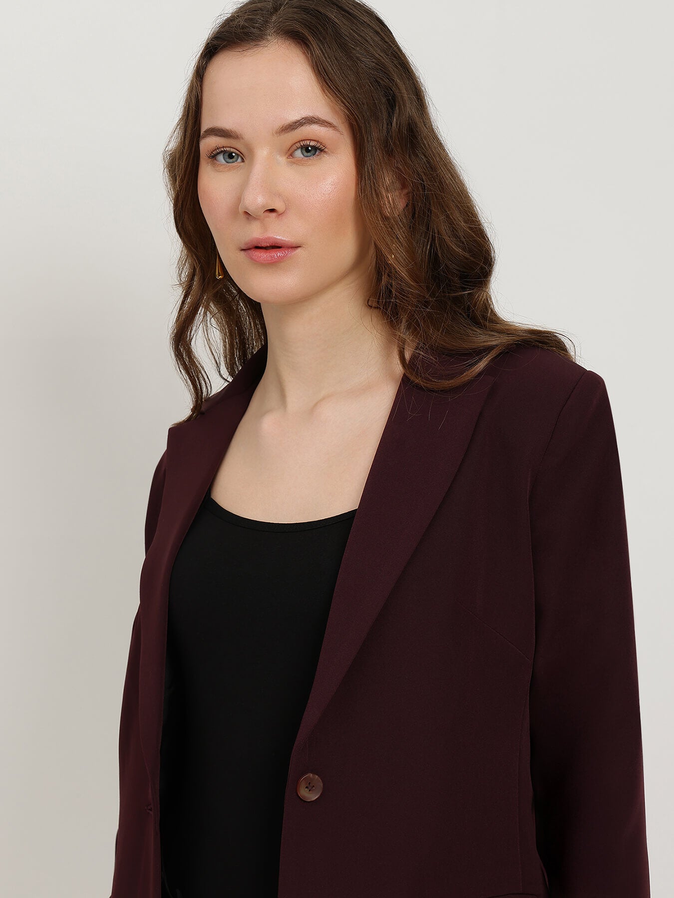 Single Breasted Blazer -  Wine