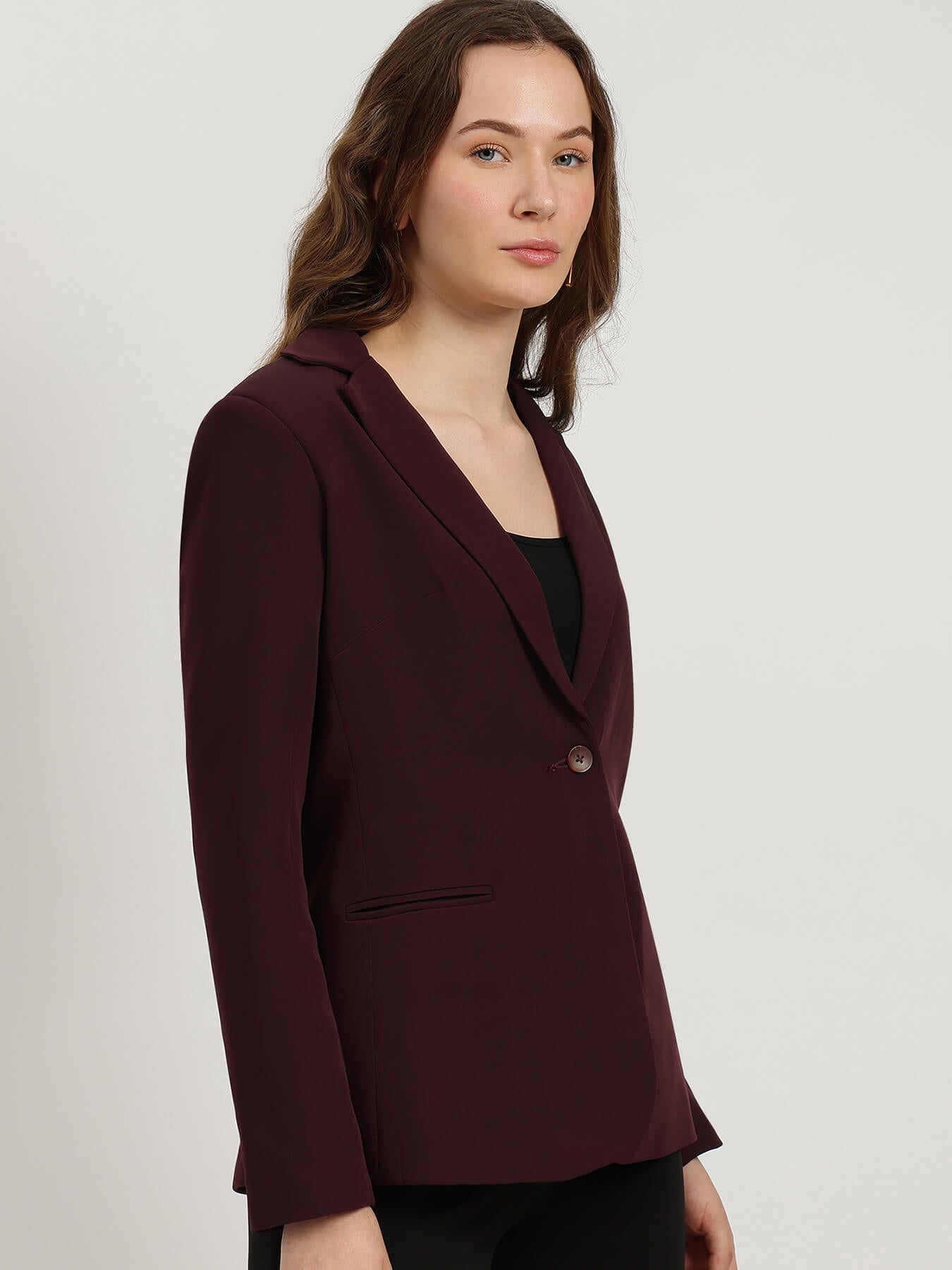 Single Breasted Blazer -  Wine