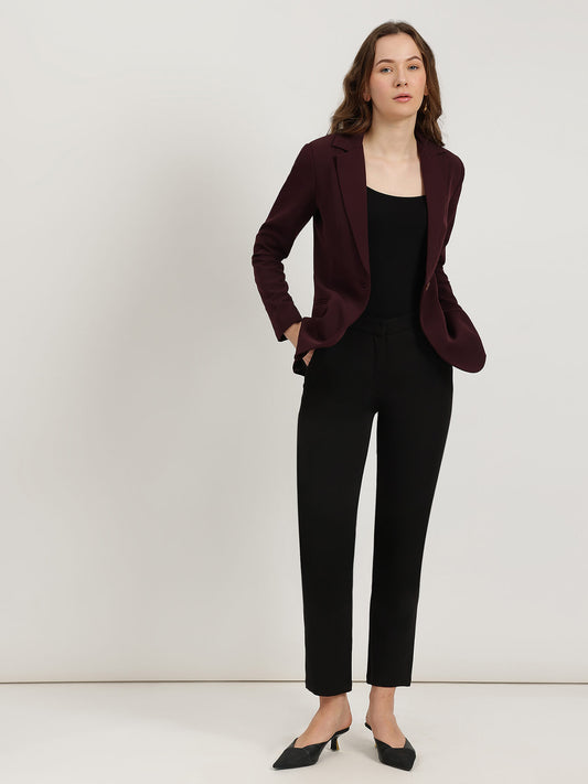 Single Breasted Blazer -  Wine