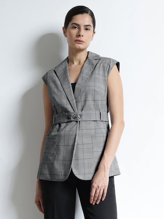 Notched Lapel Collar Vest Top - Black