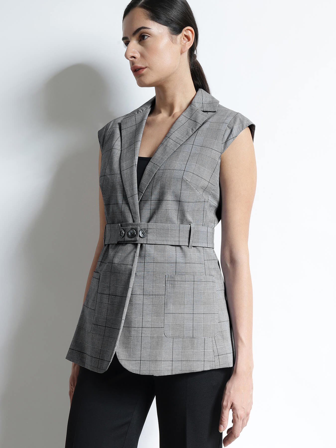 Notched Lapel Collar Vest Top - Black