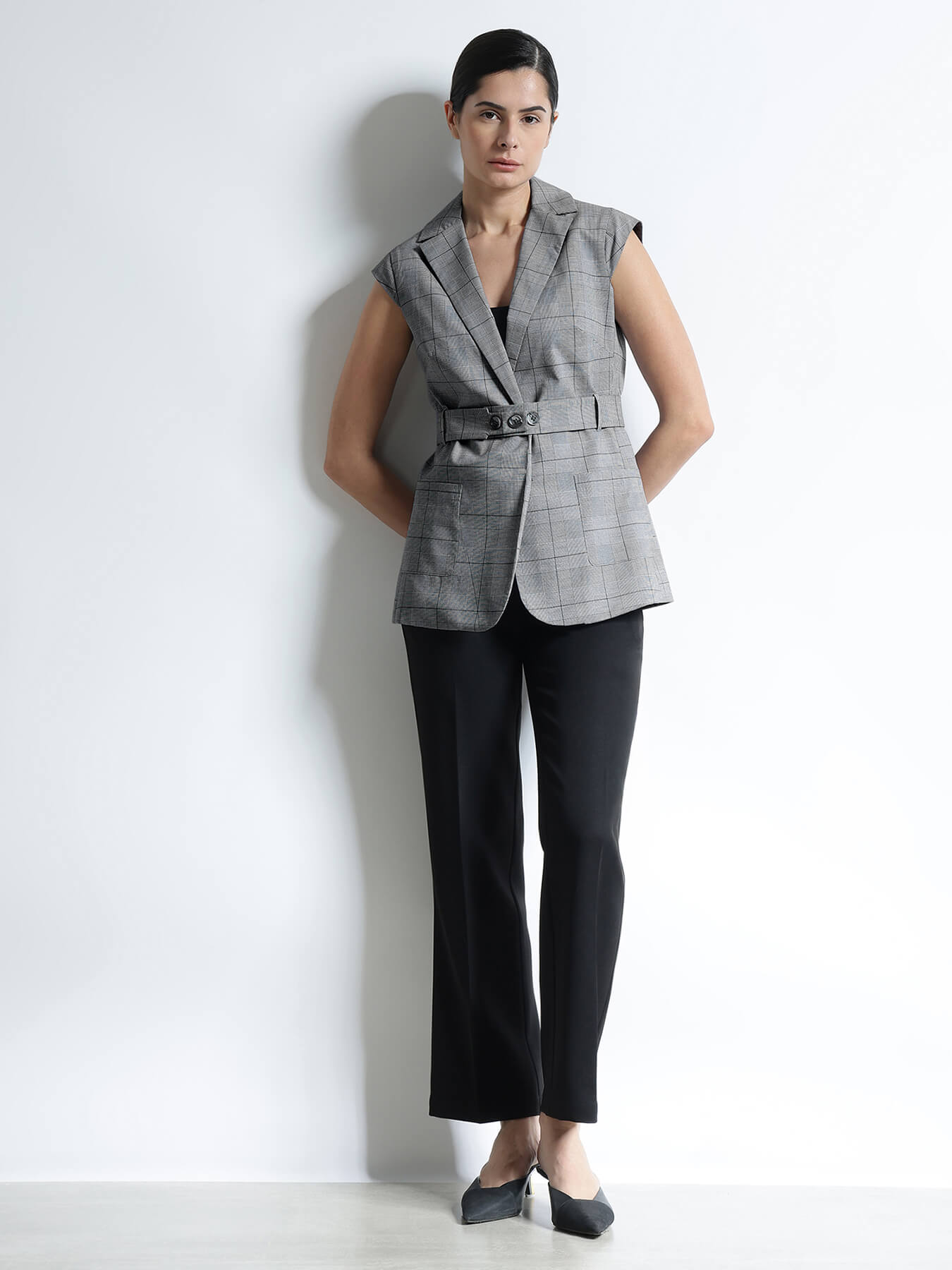 Notched Lapel Collar Vest Top - Black