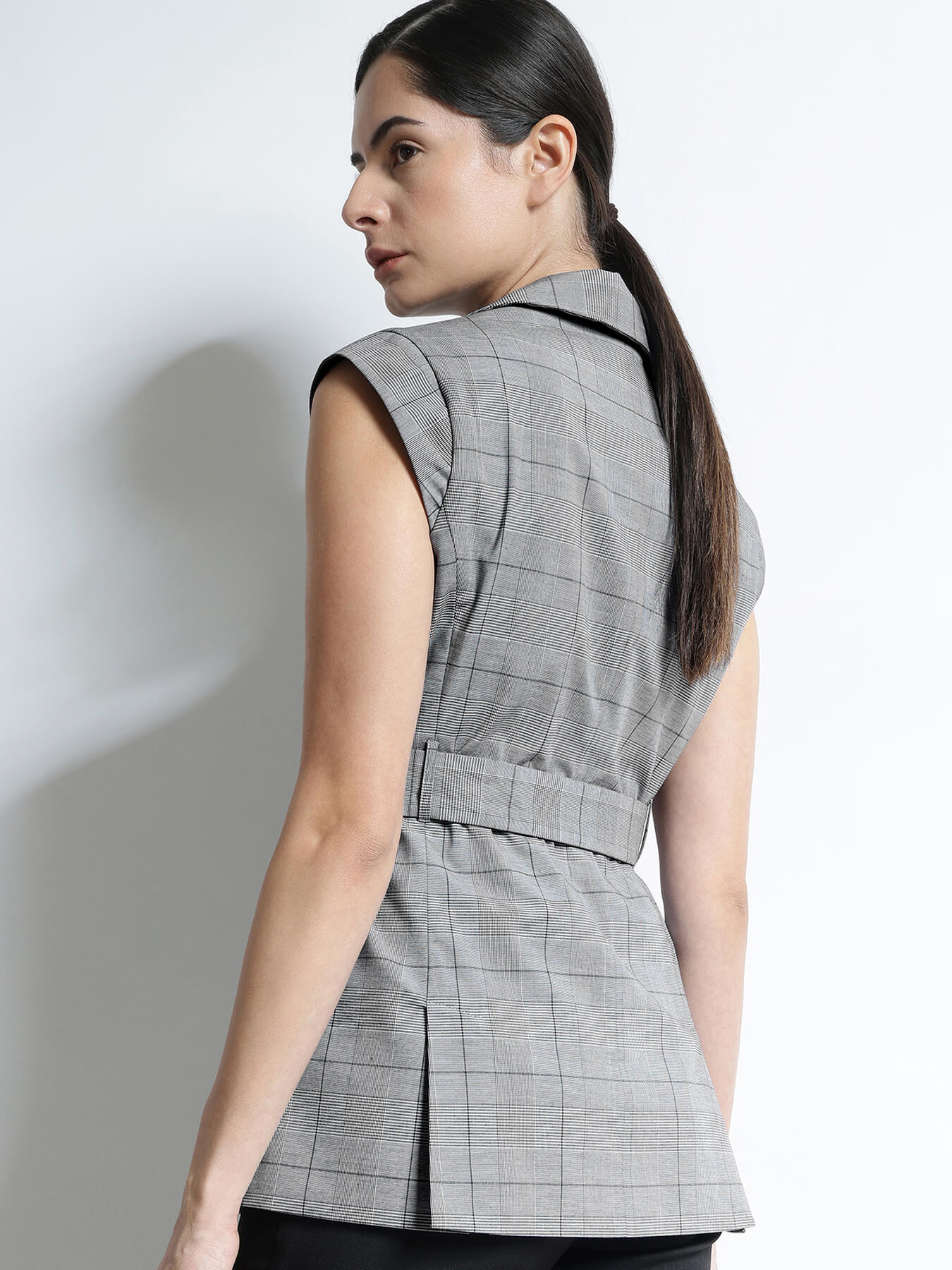 Notched Lapel Collar Vest Top - Black