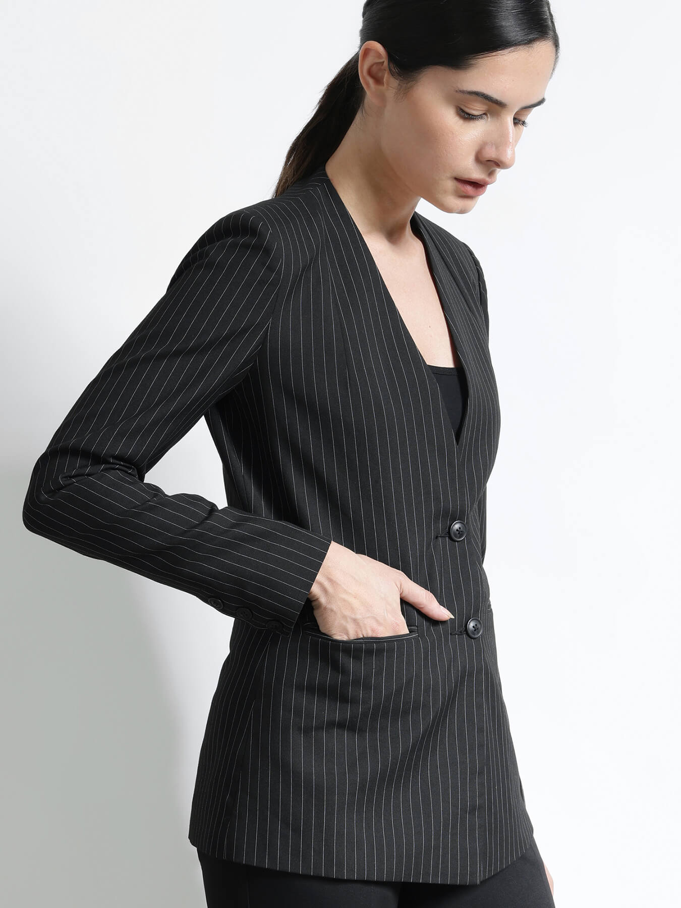 Single Breasted Blazer -  Black