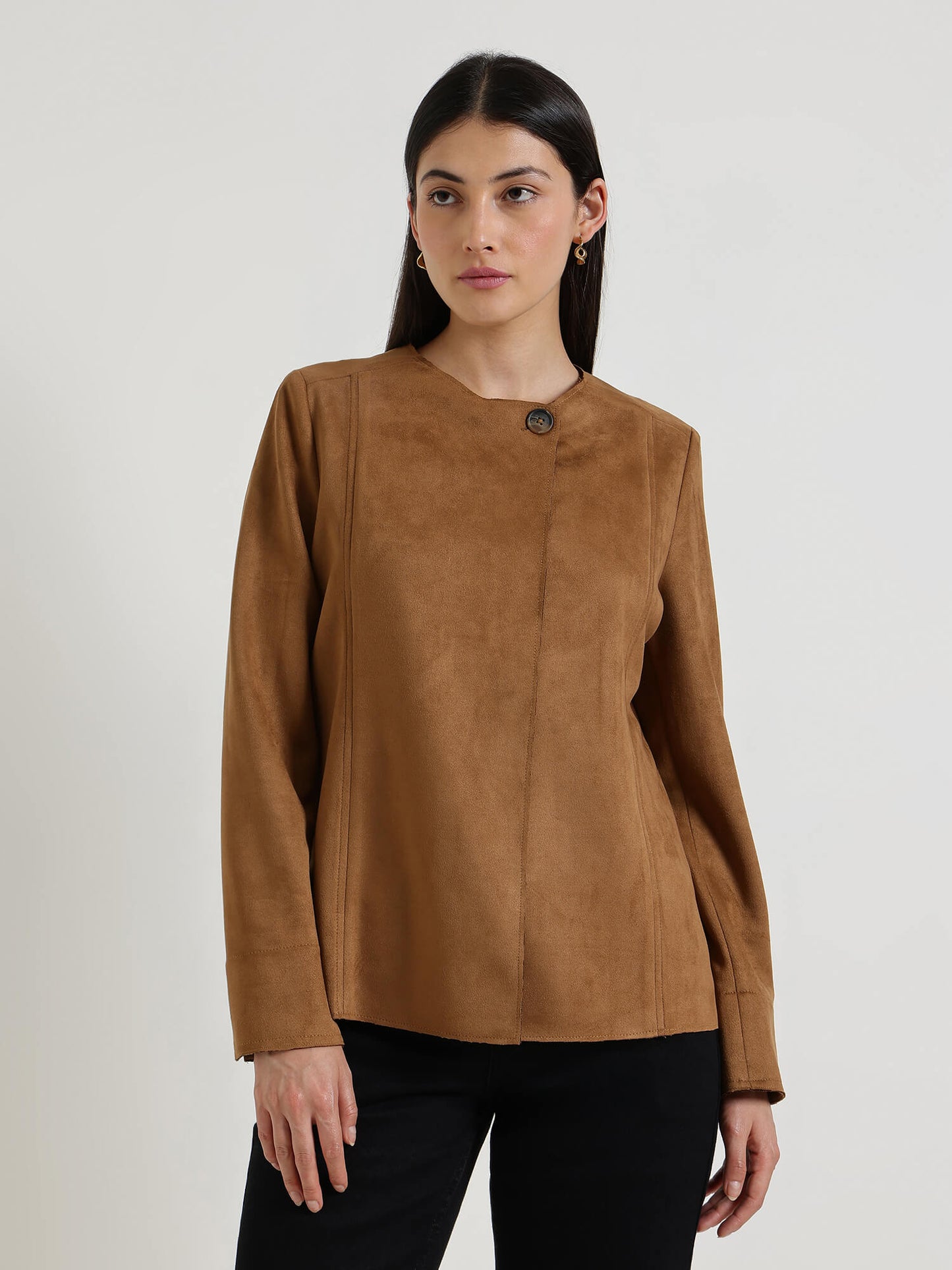 Suede Overlap Jacket - Tan