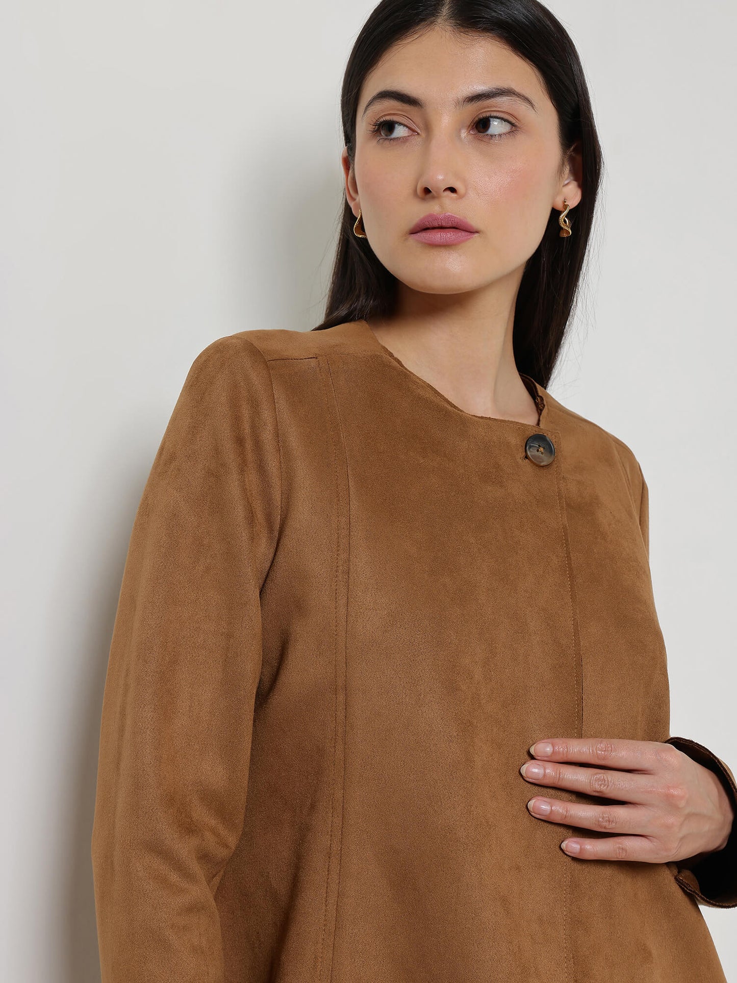 Suede Overlap Jacket - Tan