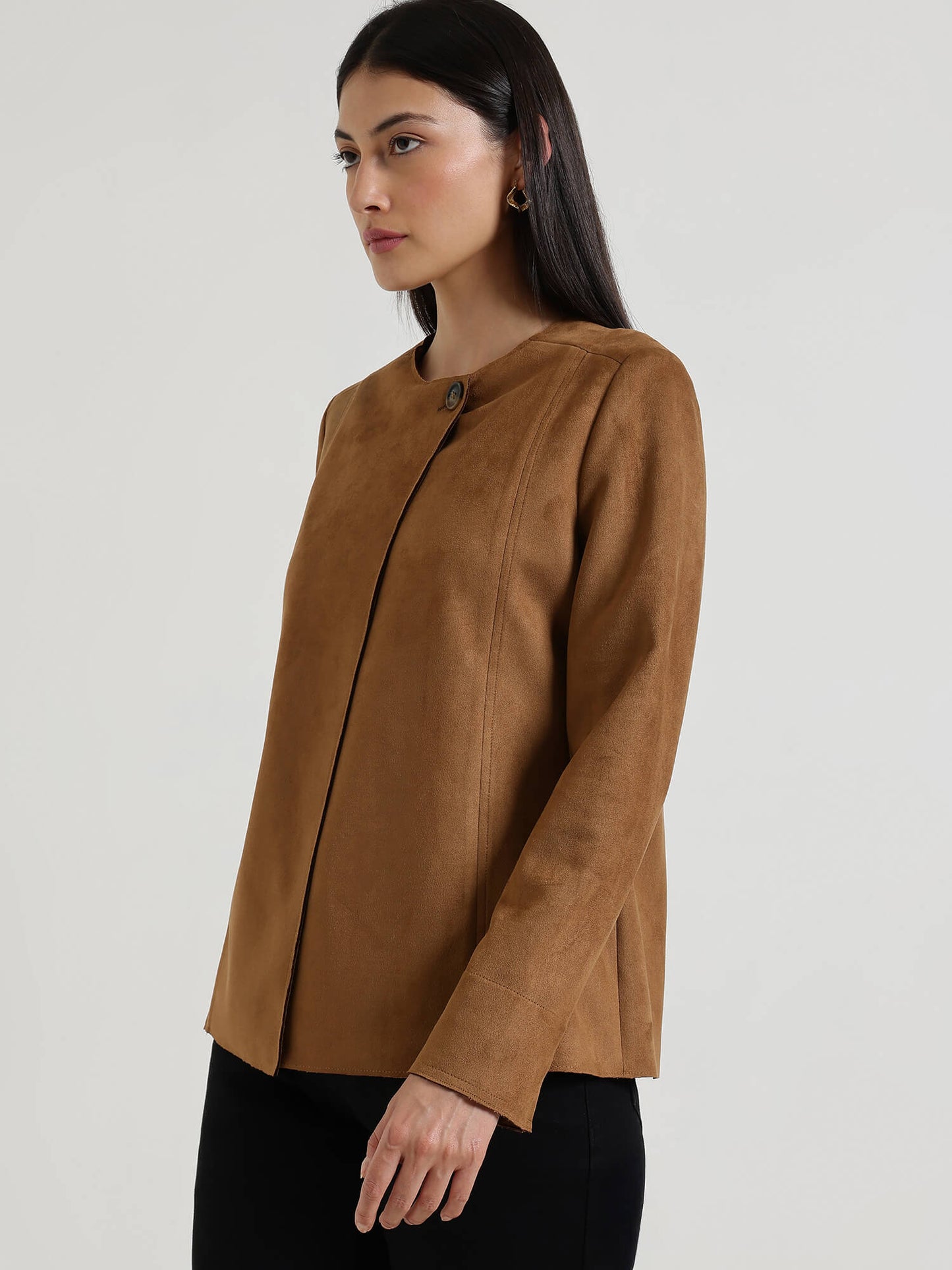 Suede Overlap Jacket - Tan