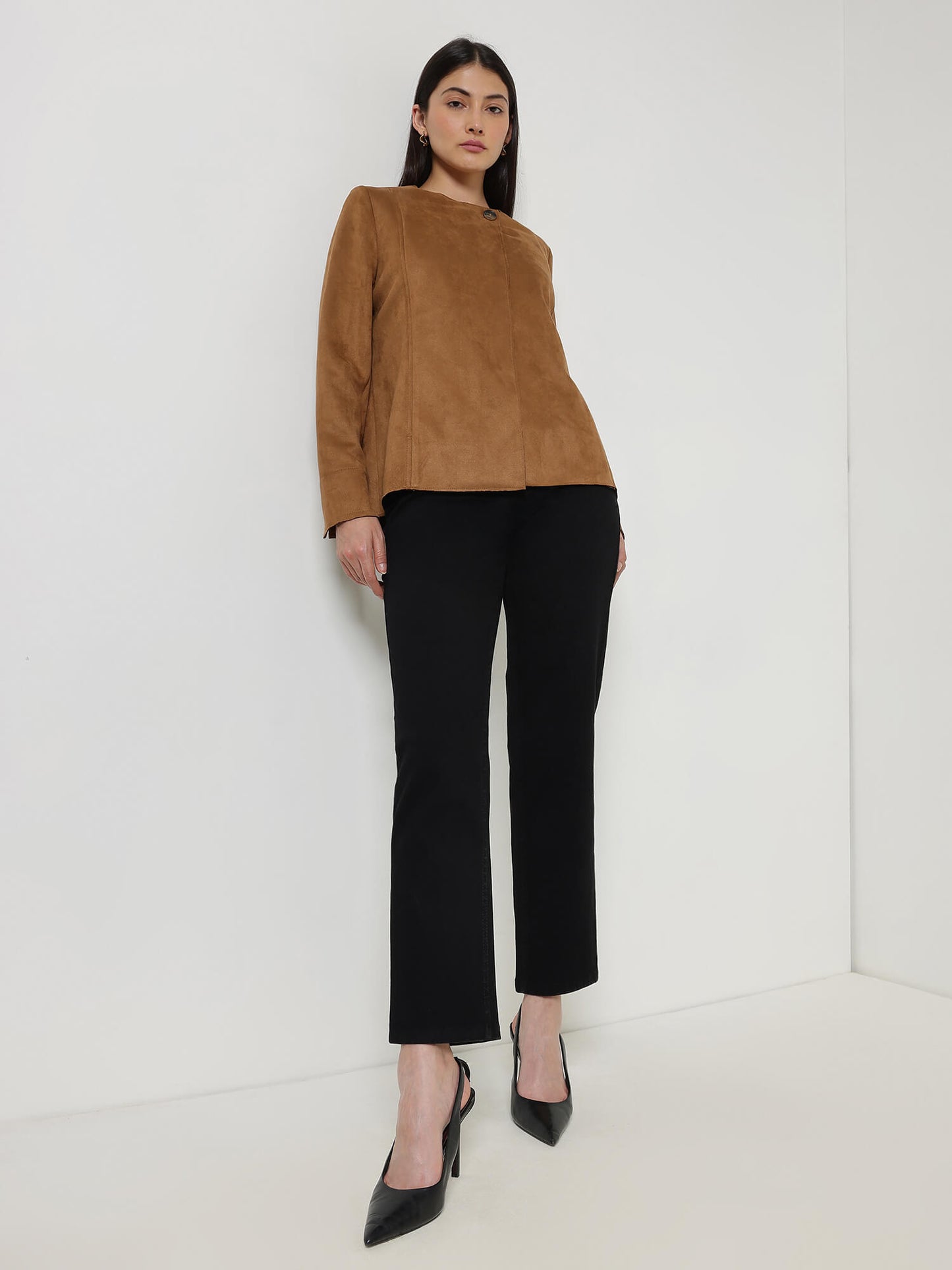 Suede Overlap Jacket - Tan