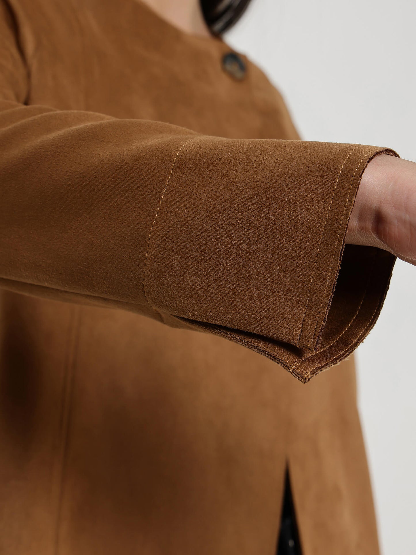 Suede Overlap Jacket - Tan