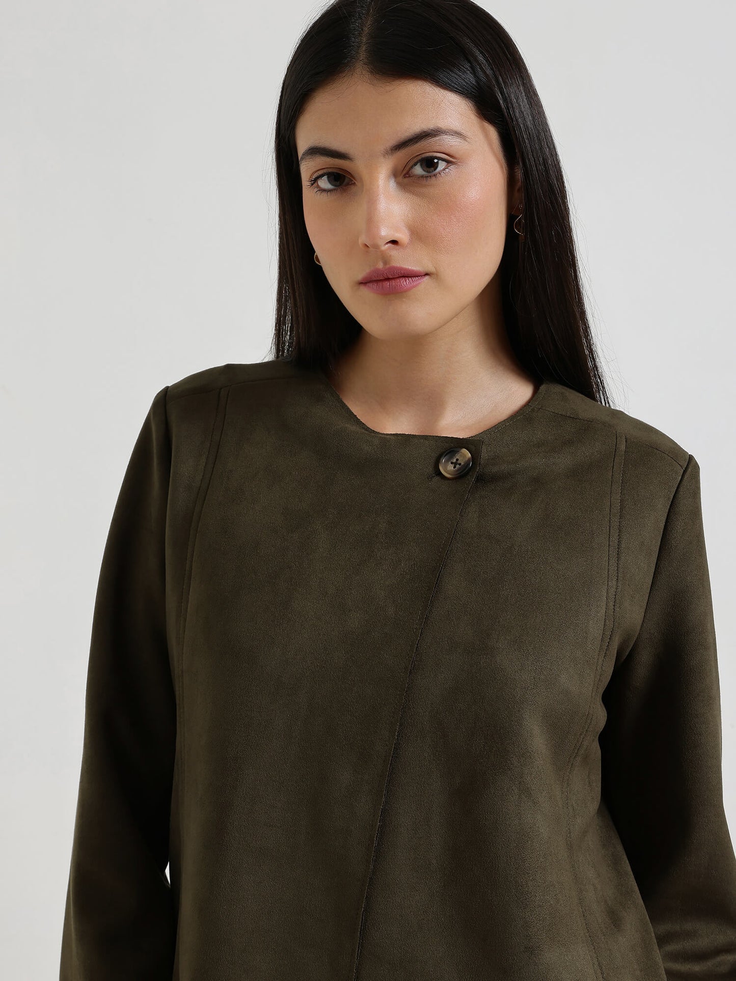 Suede Overlap Jacket - Olive