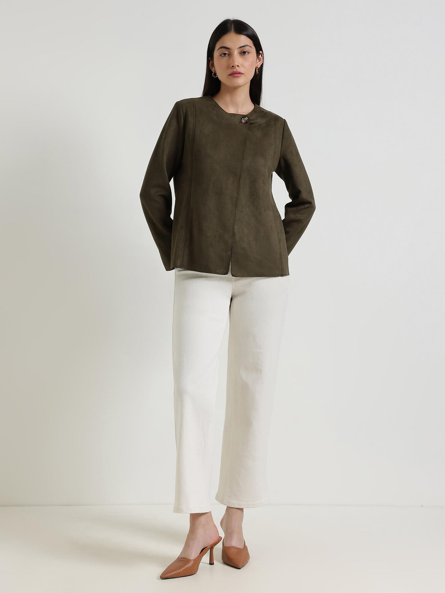 Suede Overlap Jacket - Olive