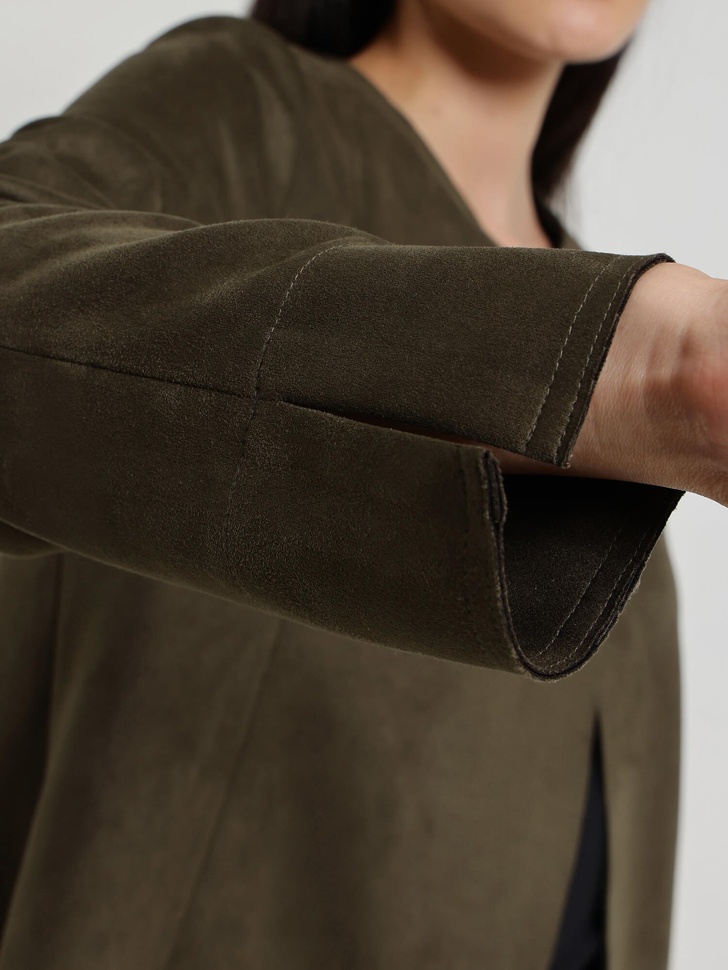 Suede Overlap Jacket - Olive