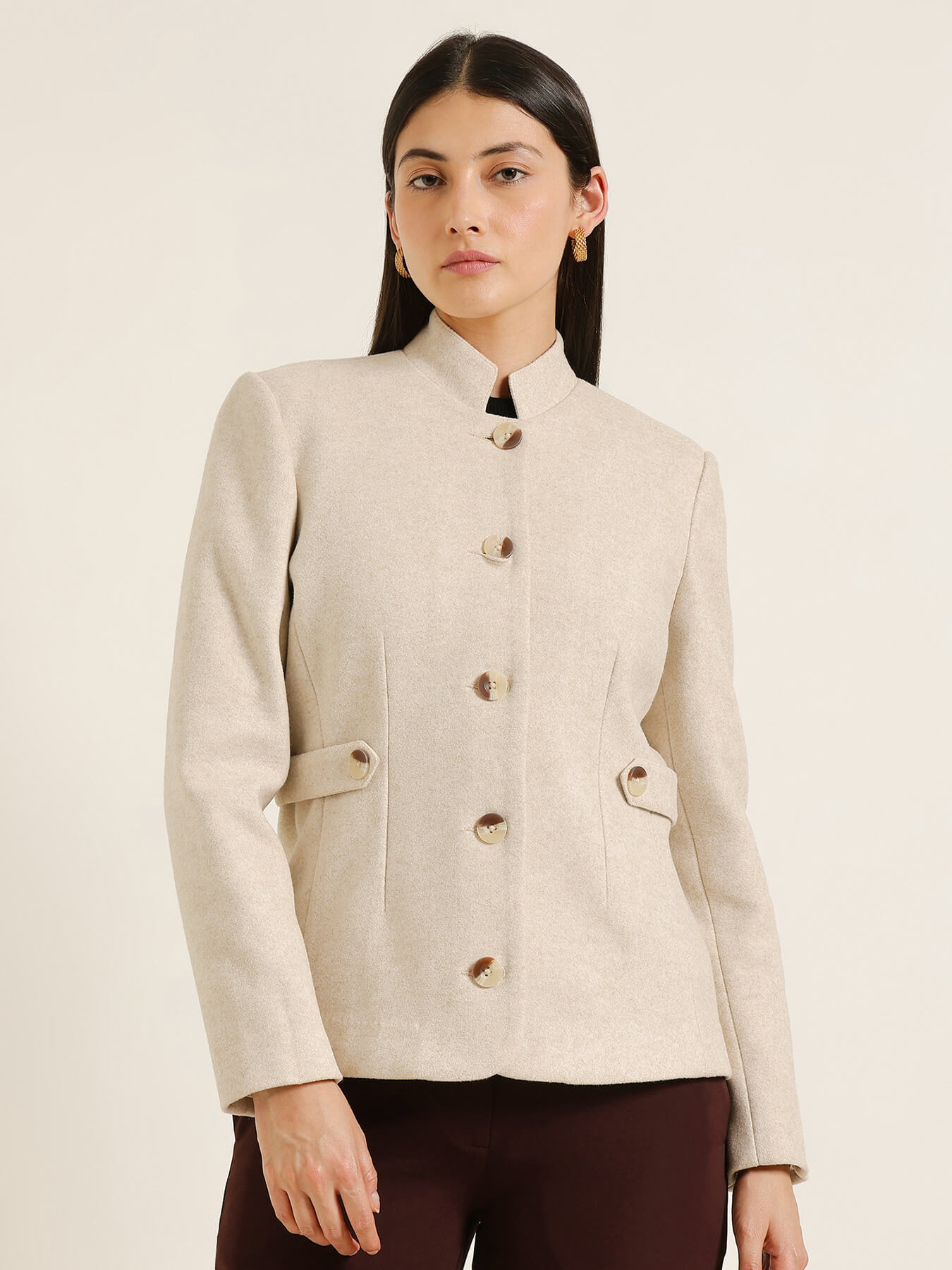 Mandarin Collar Jacket - Beige