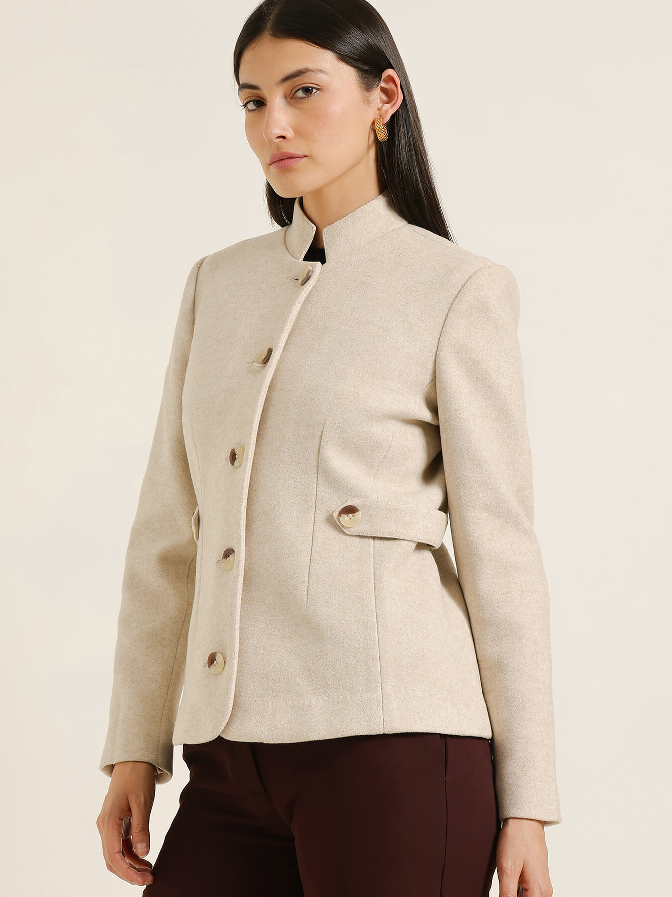Mandarin Collar Jacket - Beige