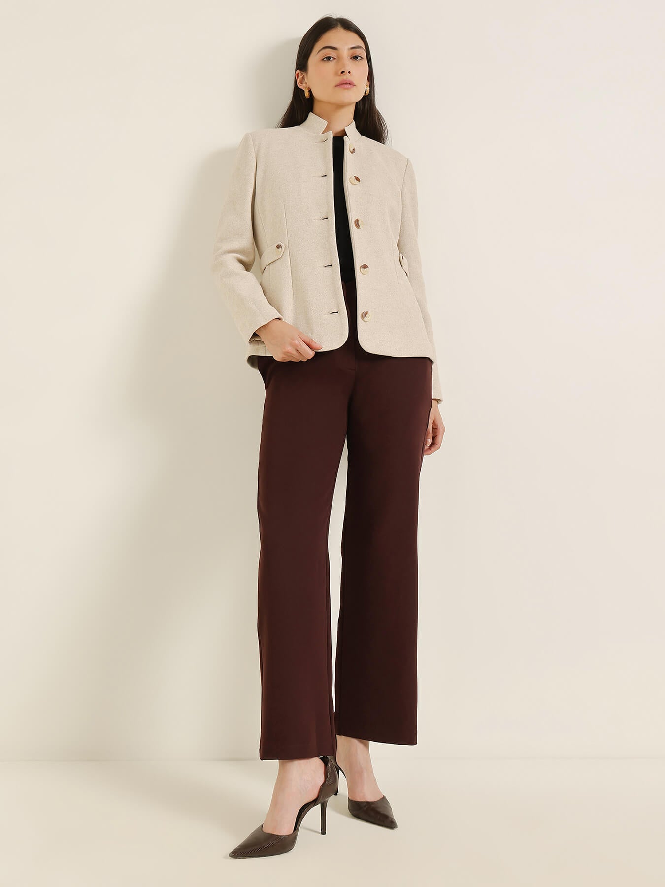 Mandarin Collar Jacket - Beige