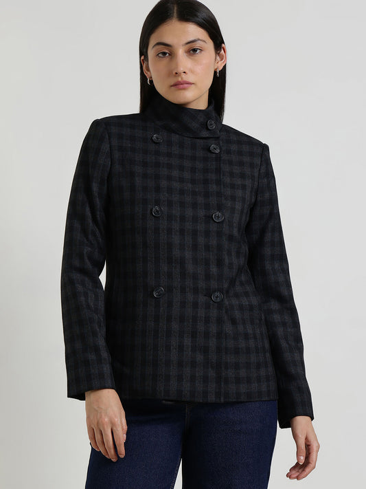 Double Breasted Tweed Jacket - Black
