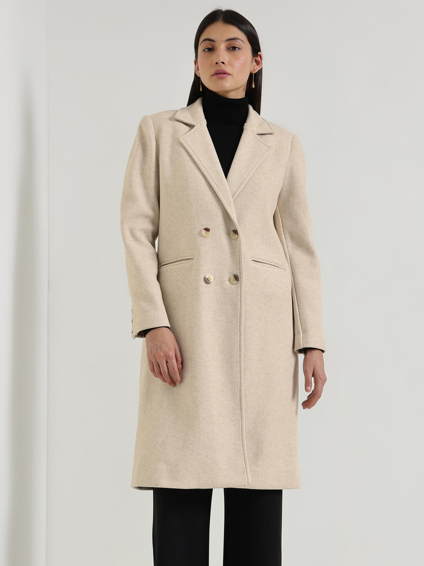 Double Breasted Long Overcoat - Beige
