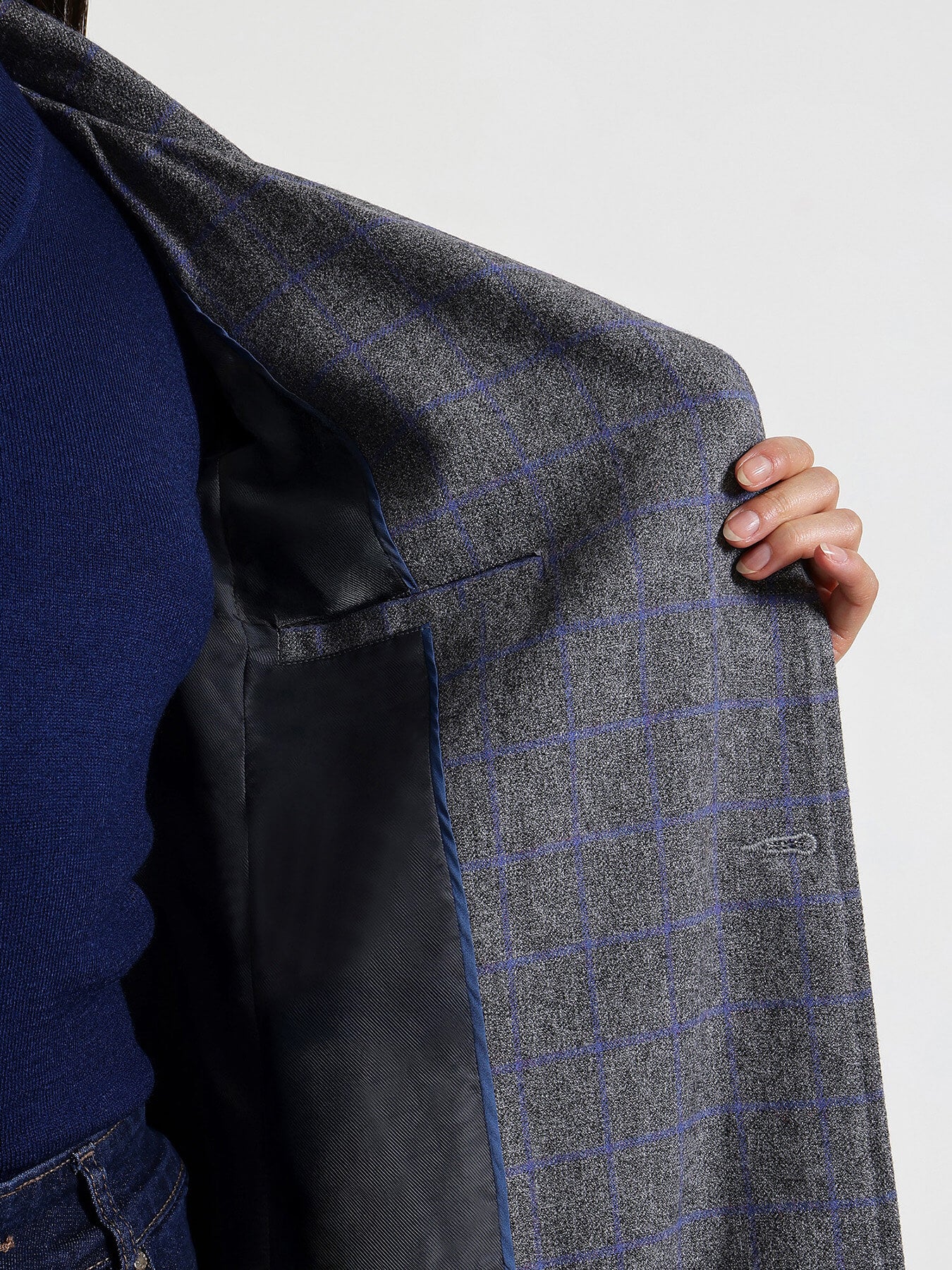 Double Breasted Tweed Long Overcoat - Grey