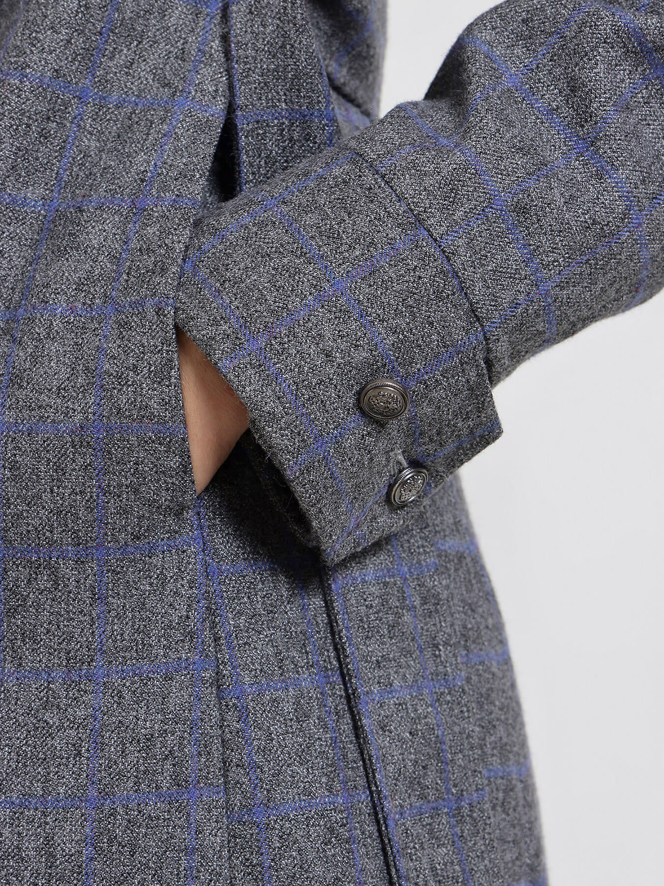 Double Breasted Tweed Long Overcoat - Grey