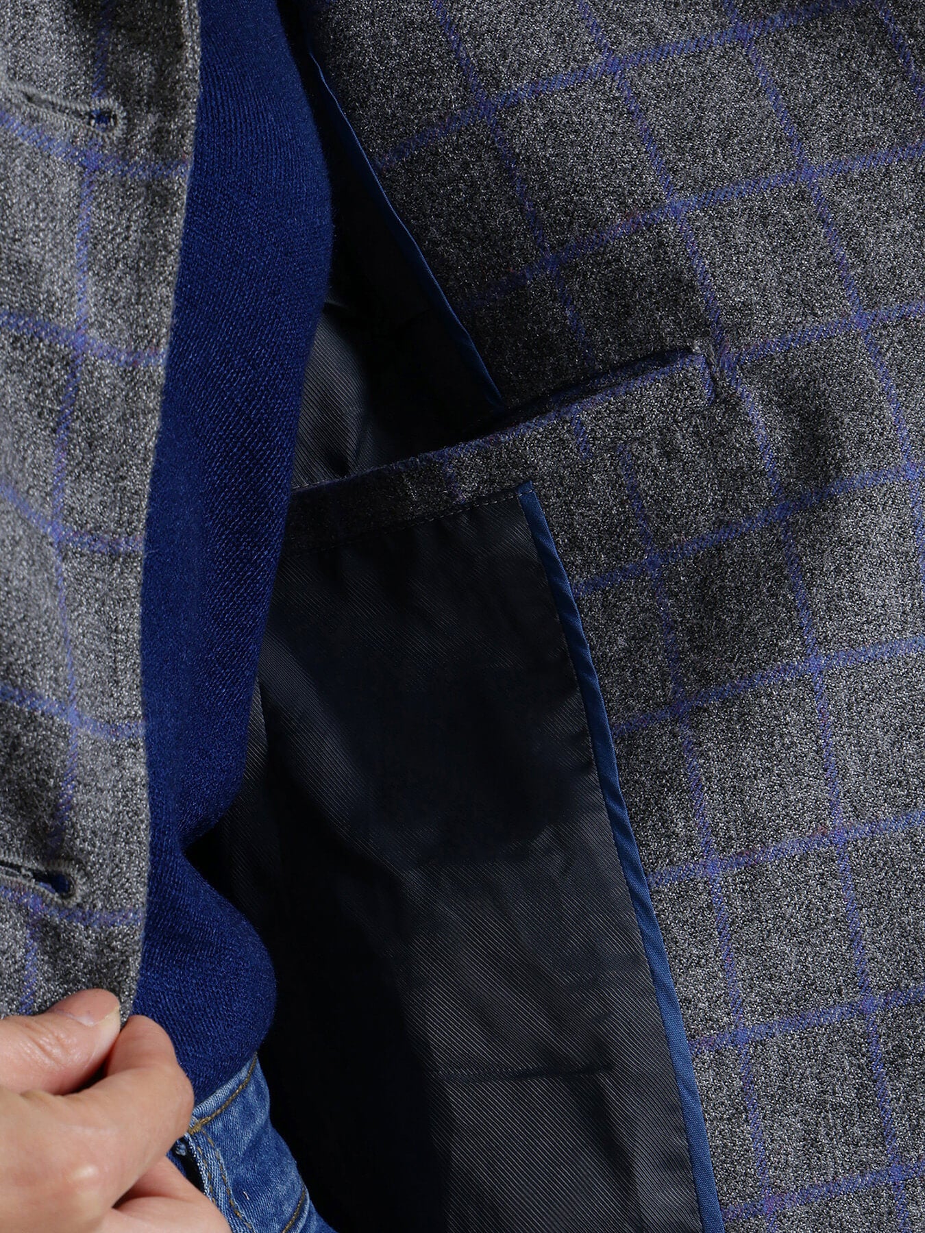 Double Breasted Tweed Long Overcoat - Grey