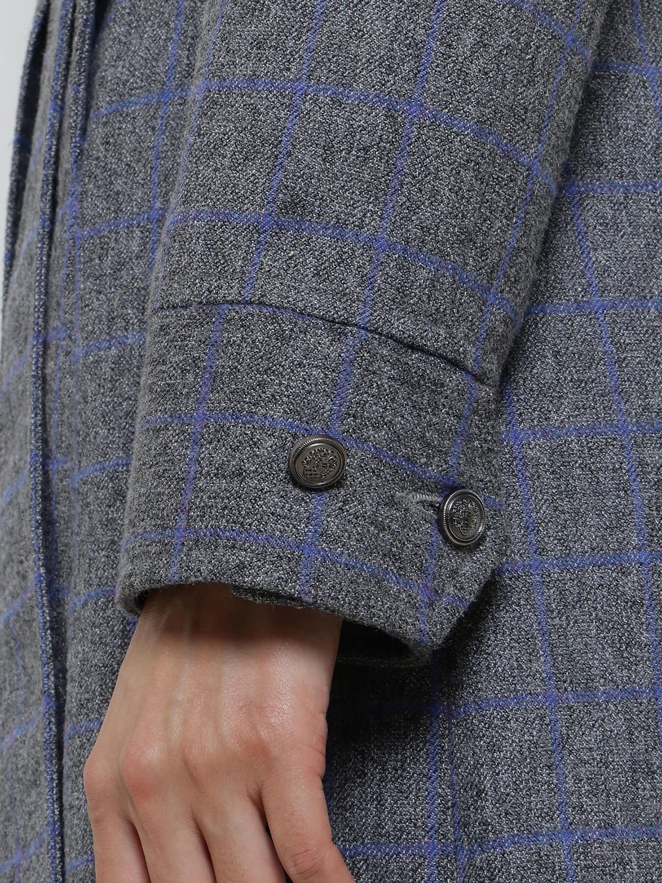 Double Breasted Tweed Long Overcoat - Grey