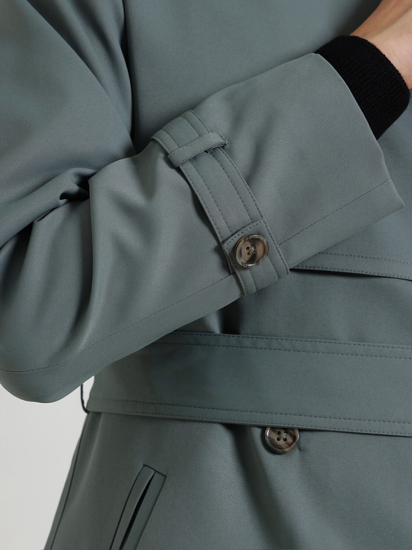 Double-Breasted Long Trench Coat - Grey