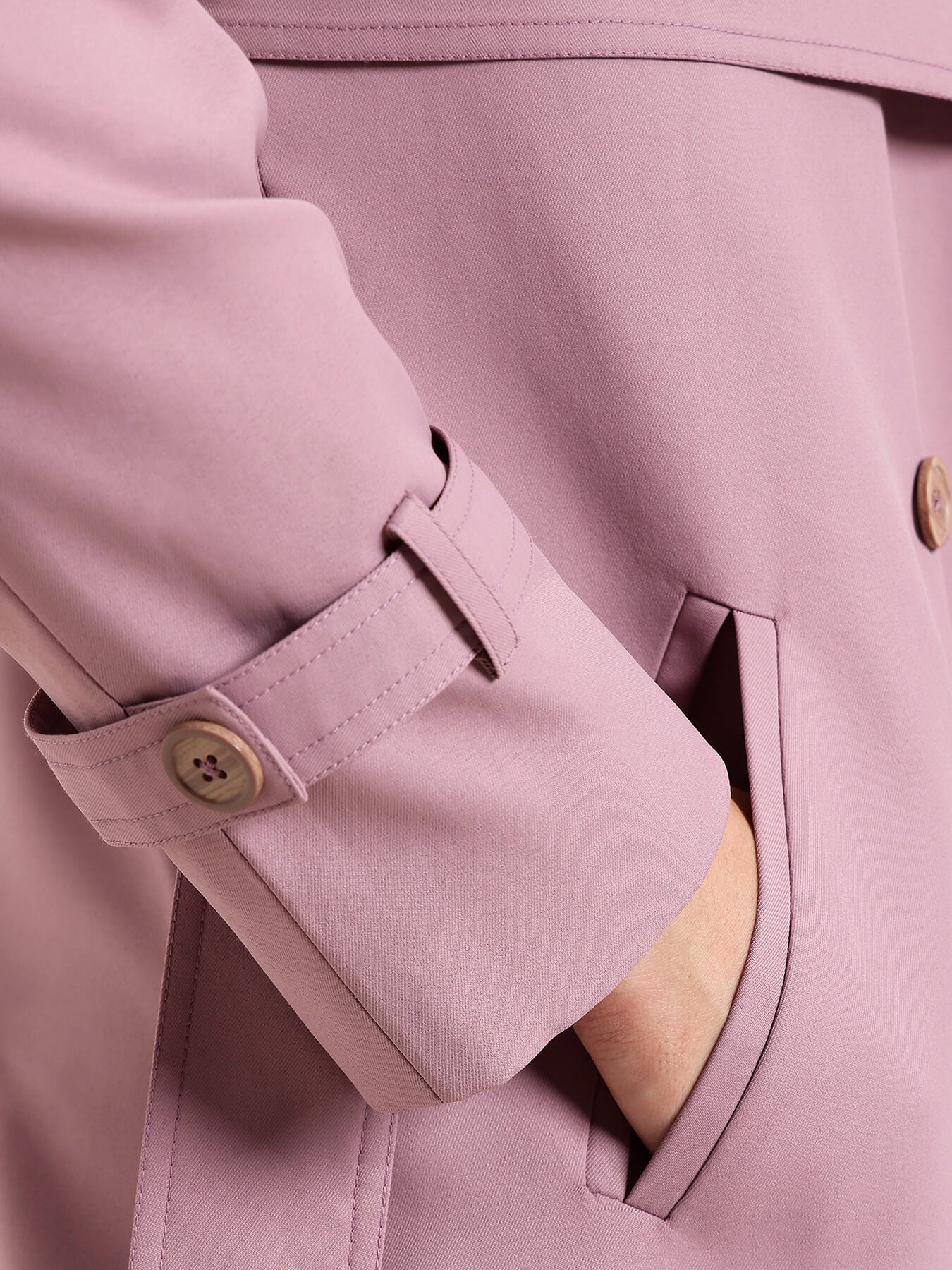 Double-Breasted Long Trench Coat - Lilac