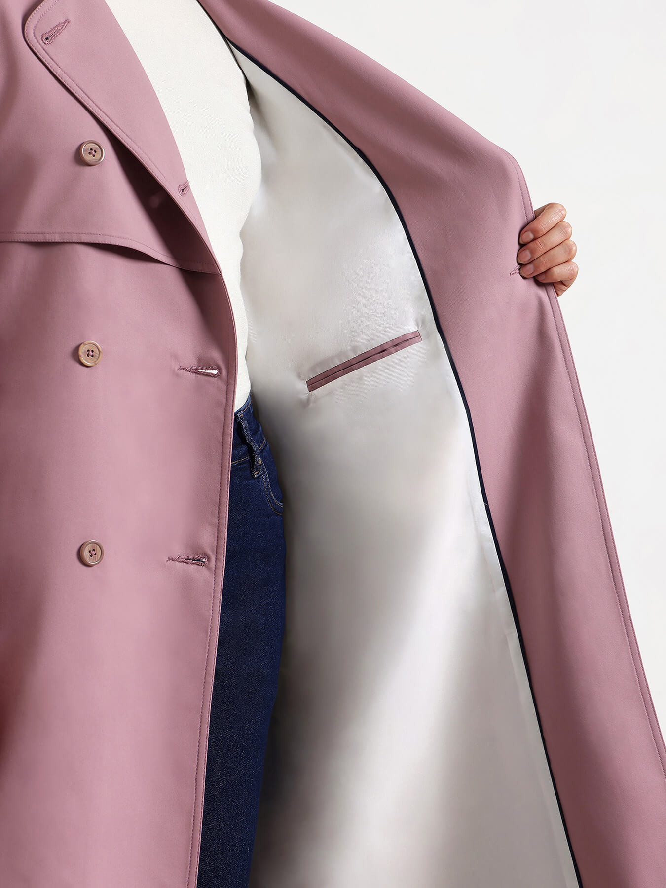 Double-Breasted Long Trench Coat - Lilac