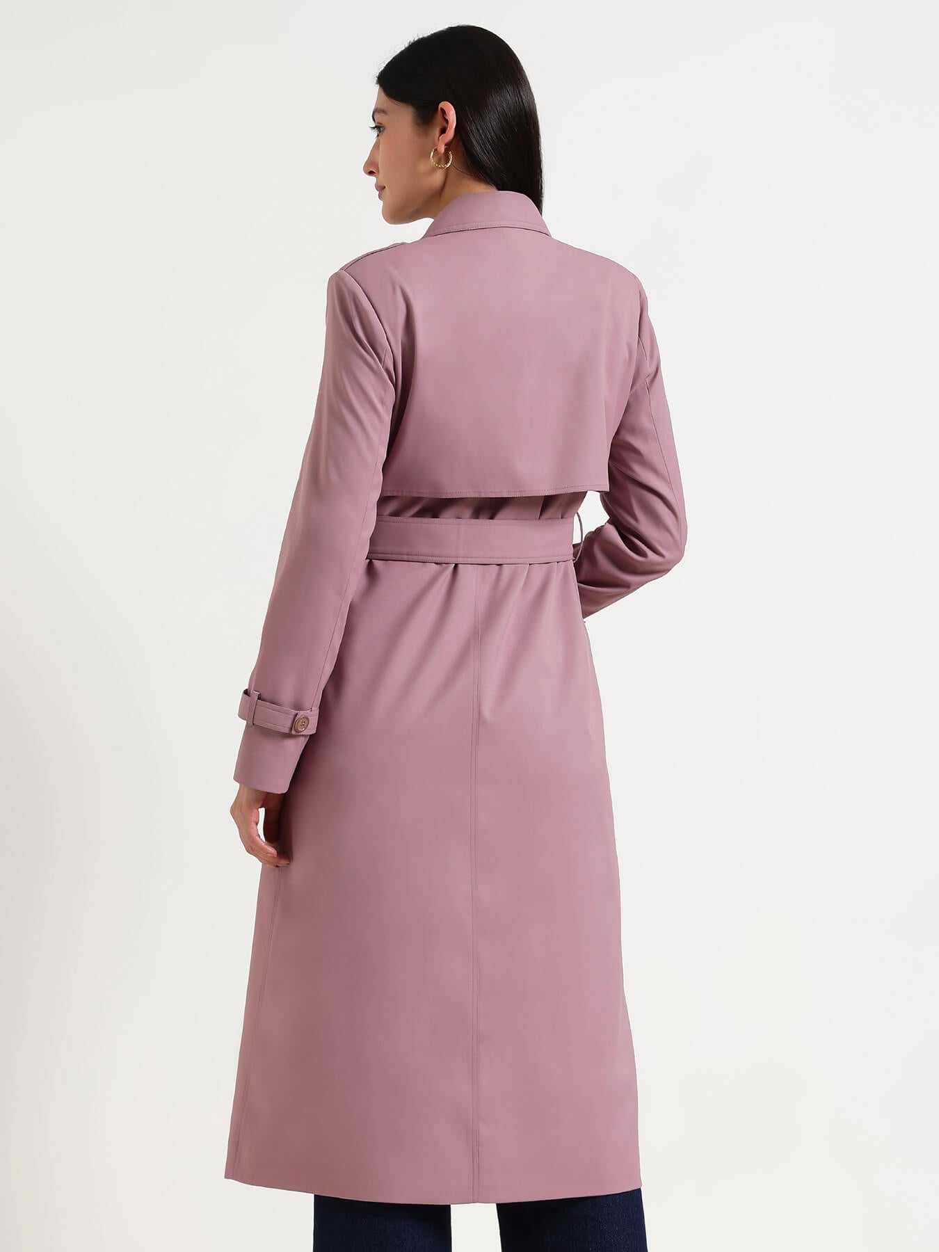 Double-Breasted Long Trench Coat - Lilac