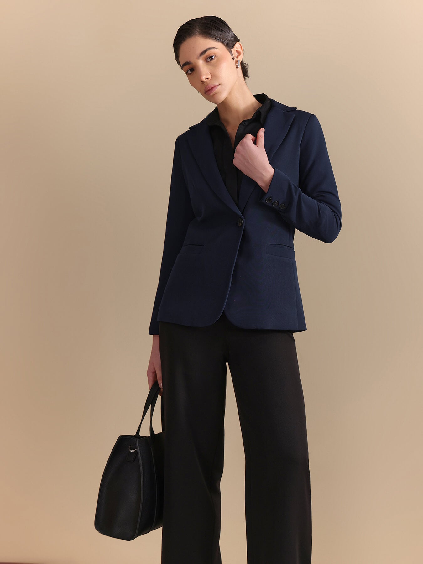 Single Breasted Blazer - Navy Blue