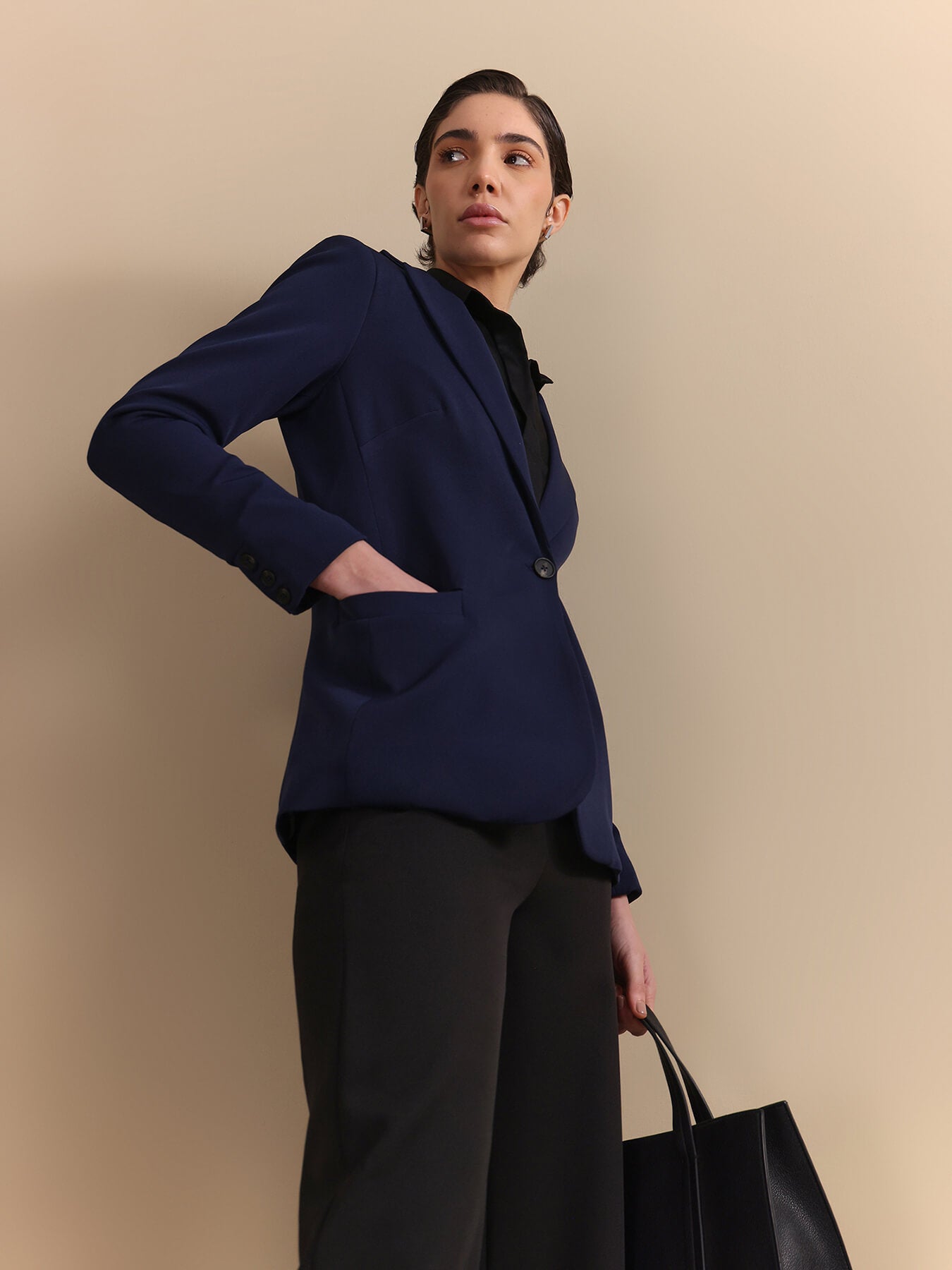 Single Breasted Blazer - Navy Blue