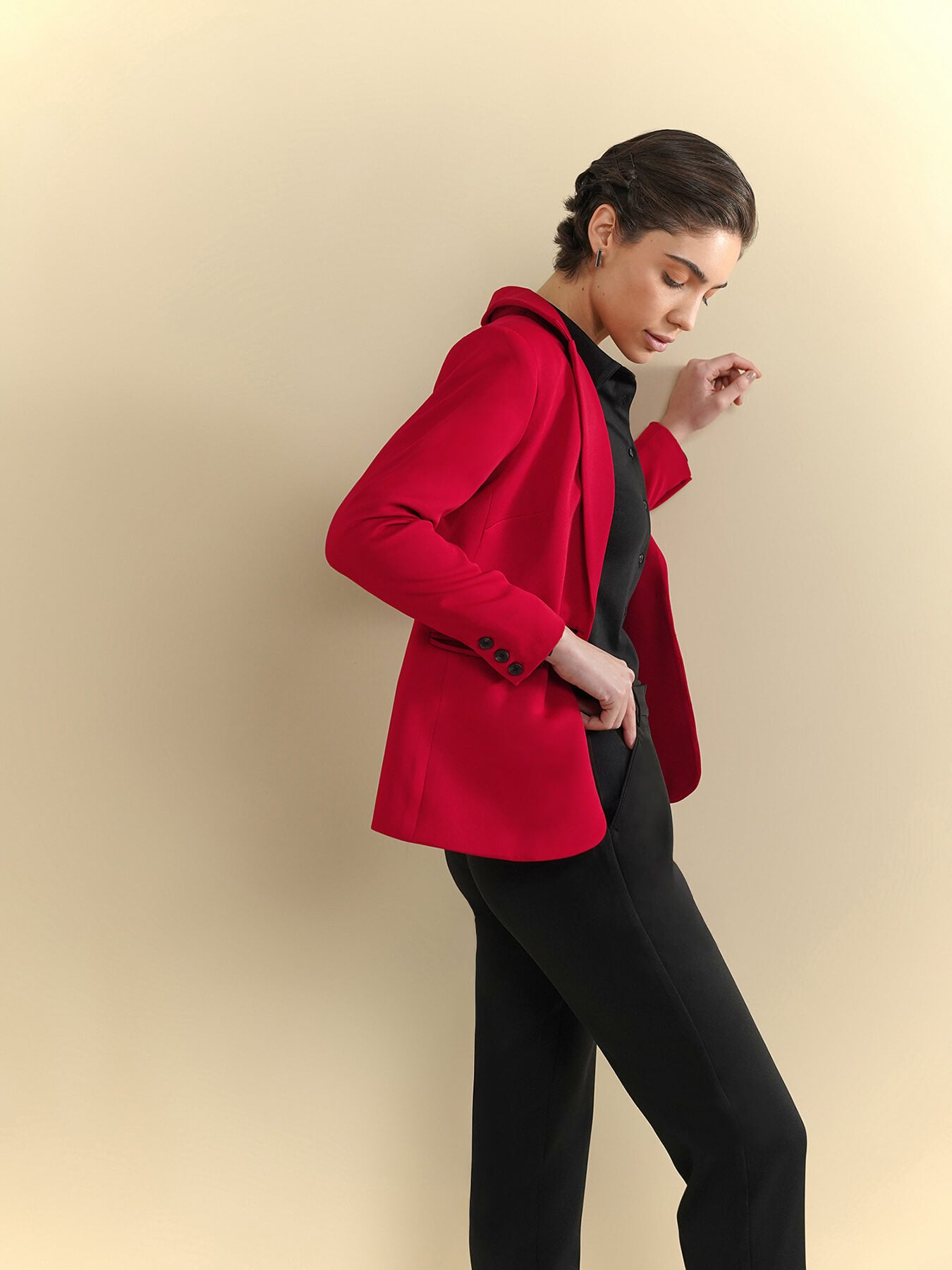 Lapel Collar Jacket - Red
